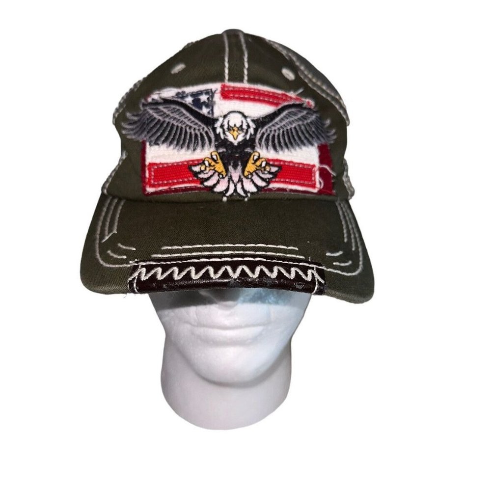 4350 District Womens Baseball Cap Hat Adjustable Strap Green Embroidered Eagle